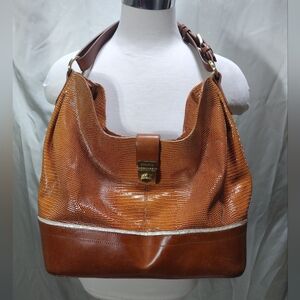 Brahmin Croc Embossed Cognac Brown Oversized Handbag